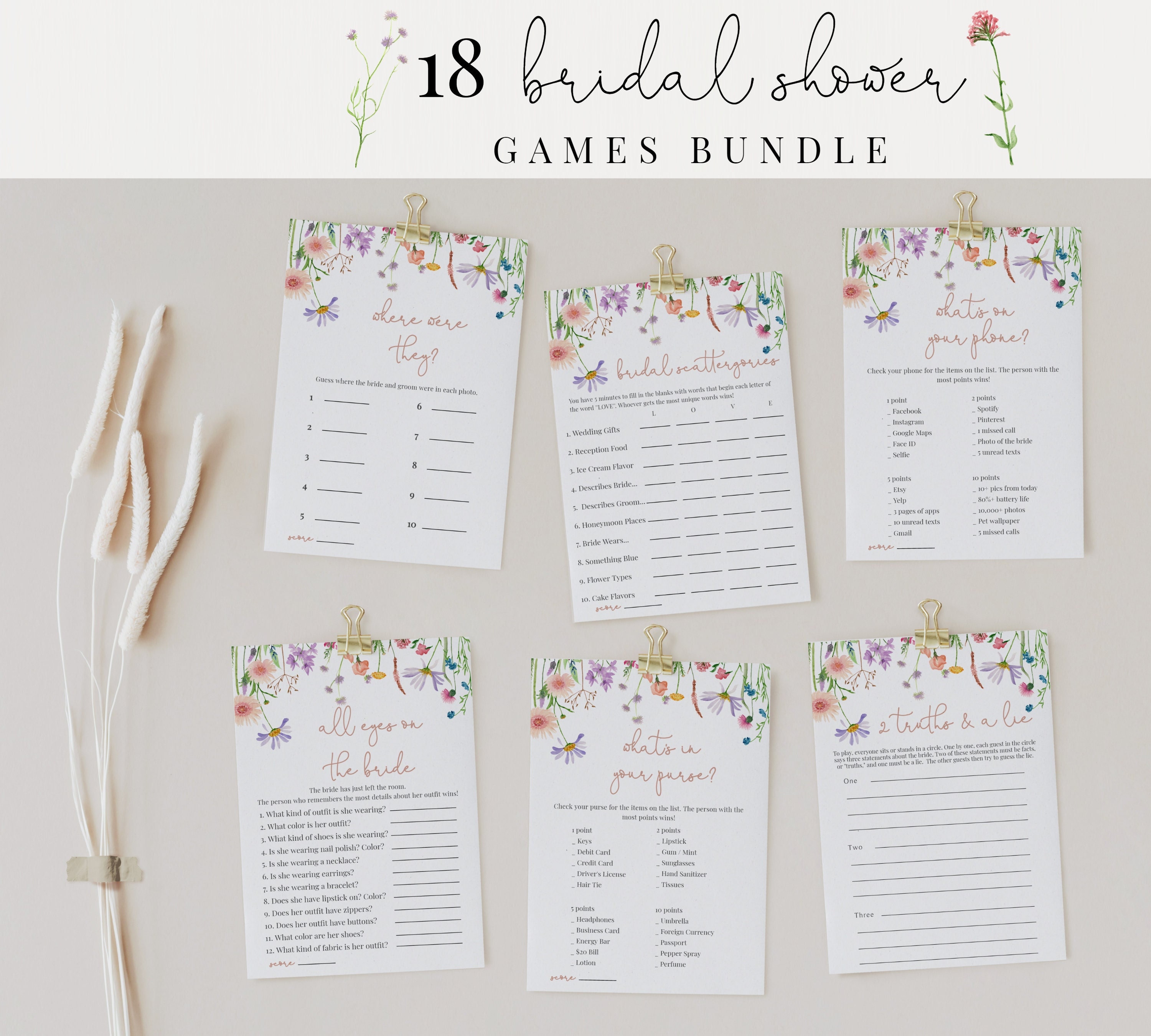 Wildflower Bridal Shower Games, Spring Floral Bridal Shower Game Bundle, Editable Bridal Shower Games, Wildflower Wedding Shower Games