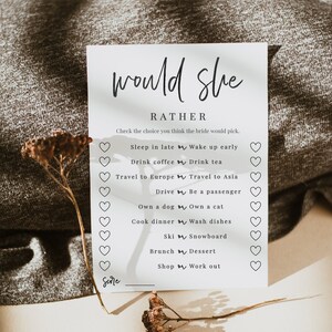 Minimalist Would She Rather Bridal Shower Game, Would The Bride Rather, Editable Bridal Party Game, Bachelorette Party Game, Hen Party Game