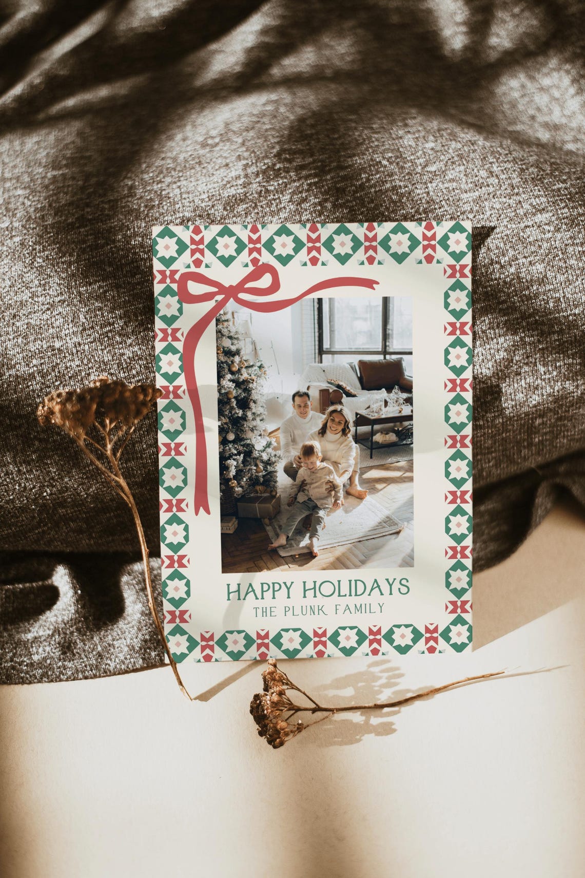 Retro Christmas Card Template, Vintage Family Photo Holiday Card, What