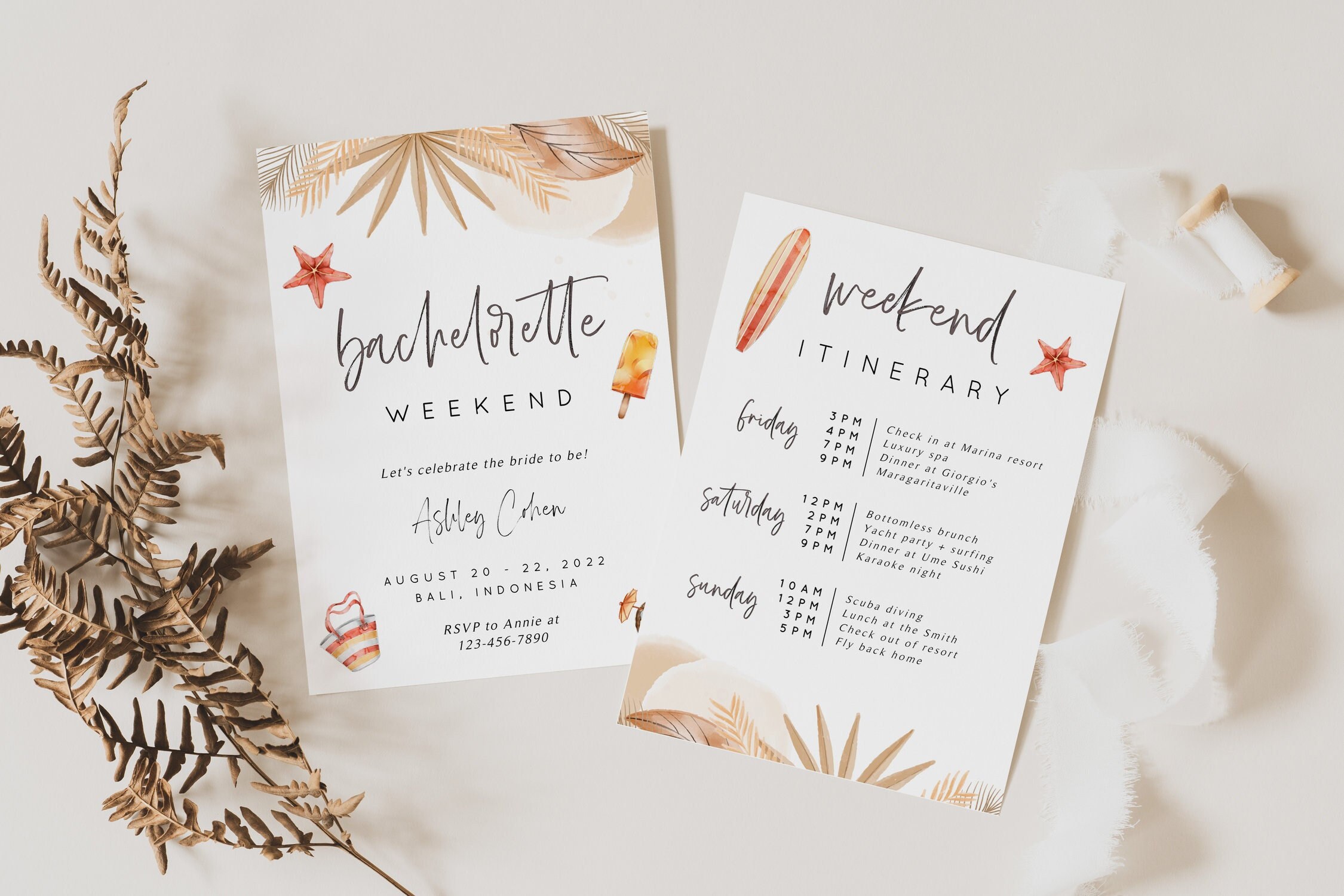 Tropical Bachelorette Party Invitation Beach Bachelorette Itinerary Boho Bachelorette Weekend Invite Summer Bachelorette