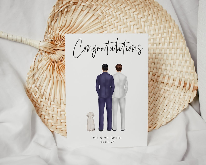 Mr and Mr Gay Wedding Card, Customized Groom Card, Congratulations Gay Wedding Gift, Same Sex, Personalized Gay Wedding Card, Pet image 2