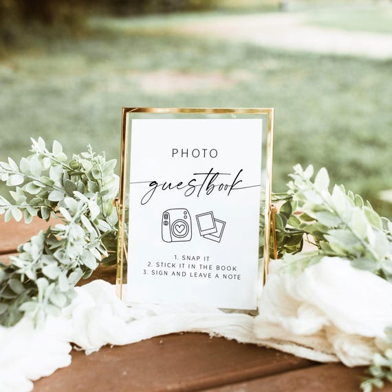 Photo Guest Book Sign, Polaroid Guest Book Sign, Wedding Table Sign, Modern Minimalist Wedding Decor, Snap It Shake It Canva Template, D1