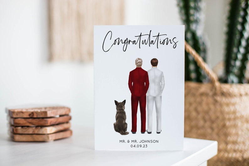 Mr and Mr Gay Wedding Card, Customized Groom Card, Congratulations Gay Wedding Gift, Same Sex, Personalized Gay Wedding Card, Pet image 1