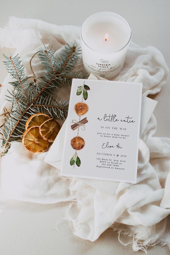 Citrus Baby Shower Invitation, A Little Cutie is On the Way, Minimalist Citrus Invite, Winter Baby Shower, Gender Neutral, Instant Download