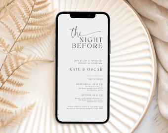 Electronic Rehearsal Dinner Invite, The Night Before Wedding Invitation, Wedding Rehearsal Invite, Modern Dinner Invite, Editable Template