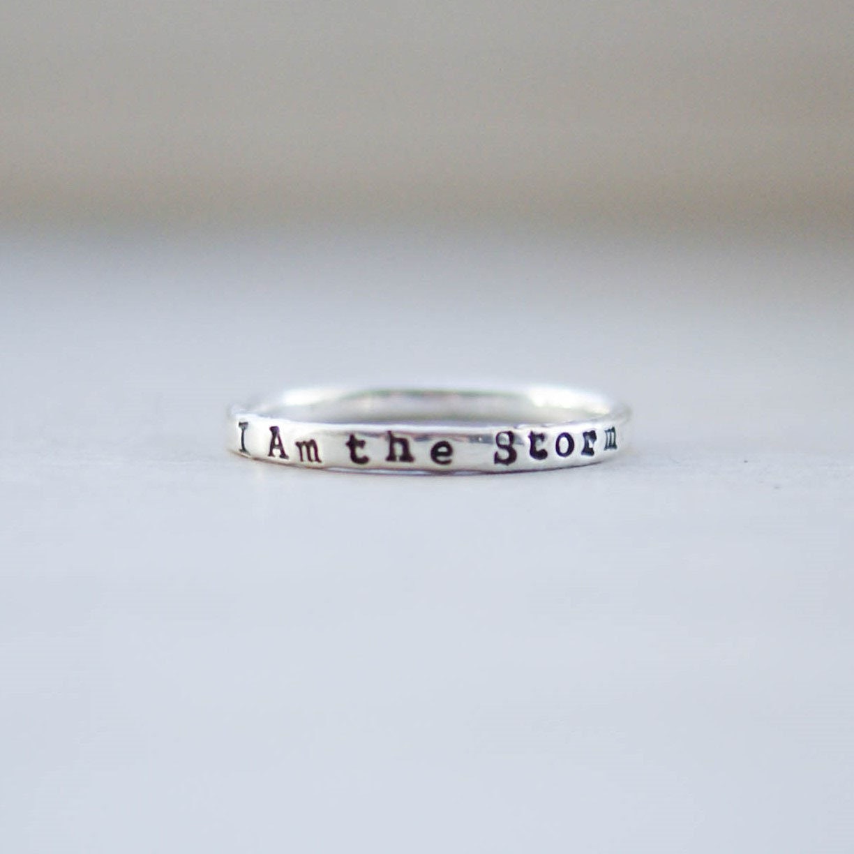 I am the Storm Warrior Skinny Sterling Silver Ring Motivational Jewelry