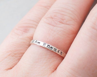 I Am Enough Sterling Silver Ring Self Care Gifts for Best Friend Female