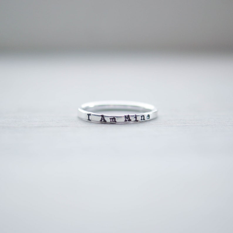 Sterling Silver Stacking Ring handstamped with I Am Mine