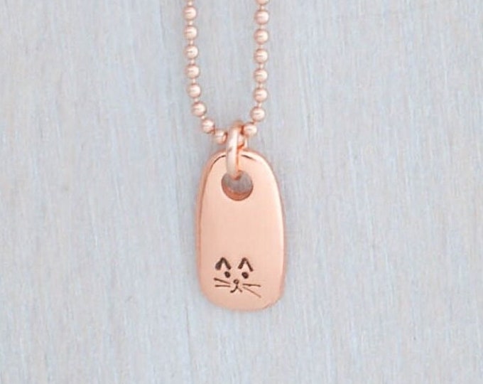 Kitten Necklace Dainty Cat Necklace Cat Jewelry Cute Kitty Face Real Rose Gold