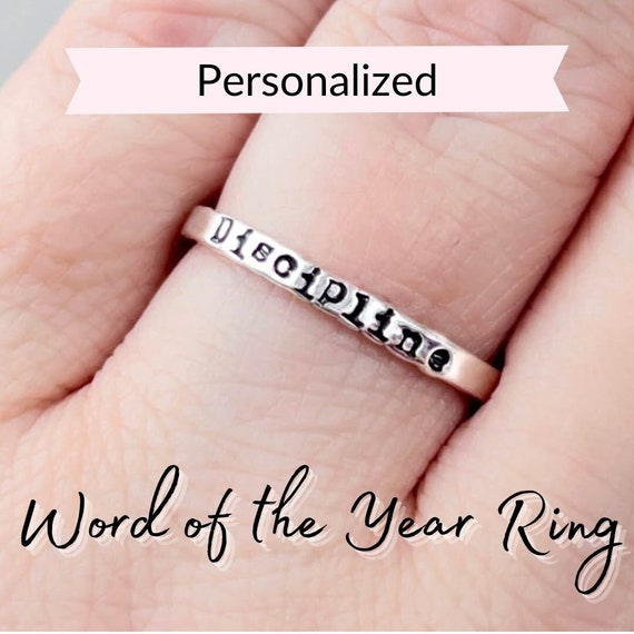Personalized Word of the Year Ring: Inspirational Silver Jewelry for Motivation and Self Love