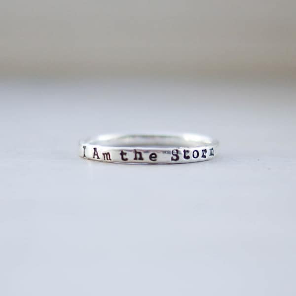 I am the Storm Warrior Skinny Sterling Silver Ring Motivational Jewelry