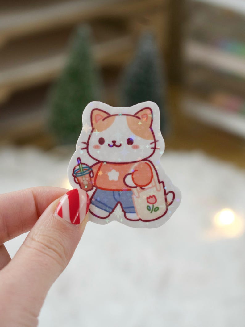 'Shop Small' Sparkly Cat Sticker