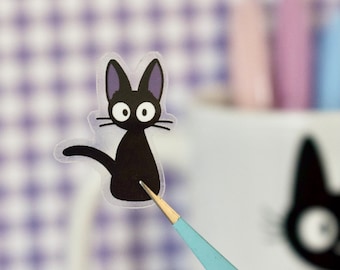 Mini (1 inch) black cat transparent sticker | Ghibli inspired | Clear tiny sticker