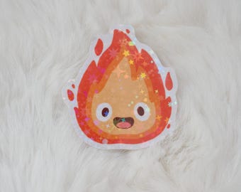 Holographic fire friend sparkly sticker