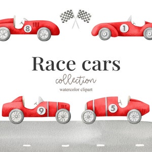 Raceauto's aquarel clipart, rode raceauto, kinderen clipart, kinderkamer decor, babyjongen, het is een jongen, kinderkunst, kinderkamer kunst