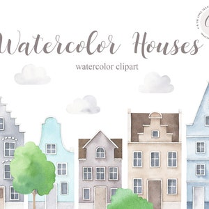 Watercolor House Clipart - Home Clipart - Cottage clipart - house clipart - Watercolor Clipart - Home Sweet Home - Scandi Houses Clipart