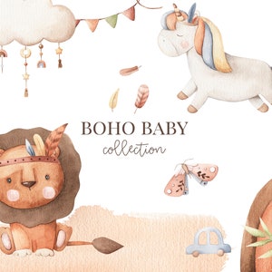 Aquarelle Boho bébé pépinière Clipart. Bébé sexe neutre clip art bébé douche anniversaire invitation pépinière art design téléchargement numérique