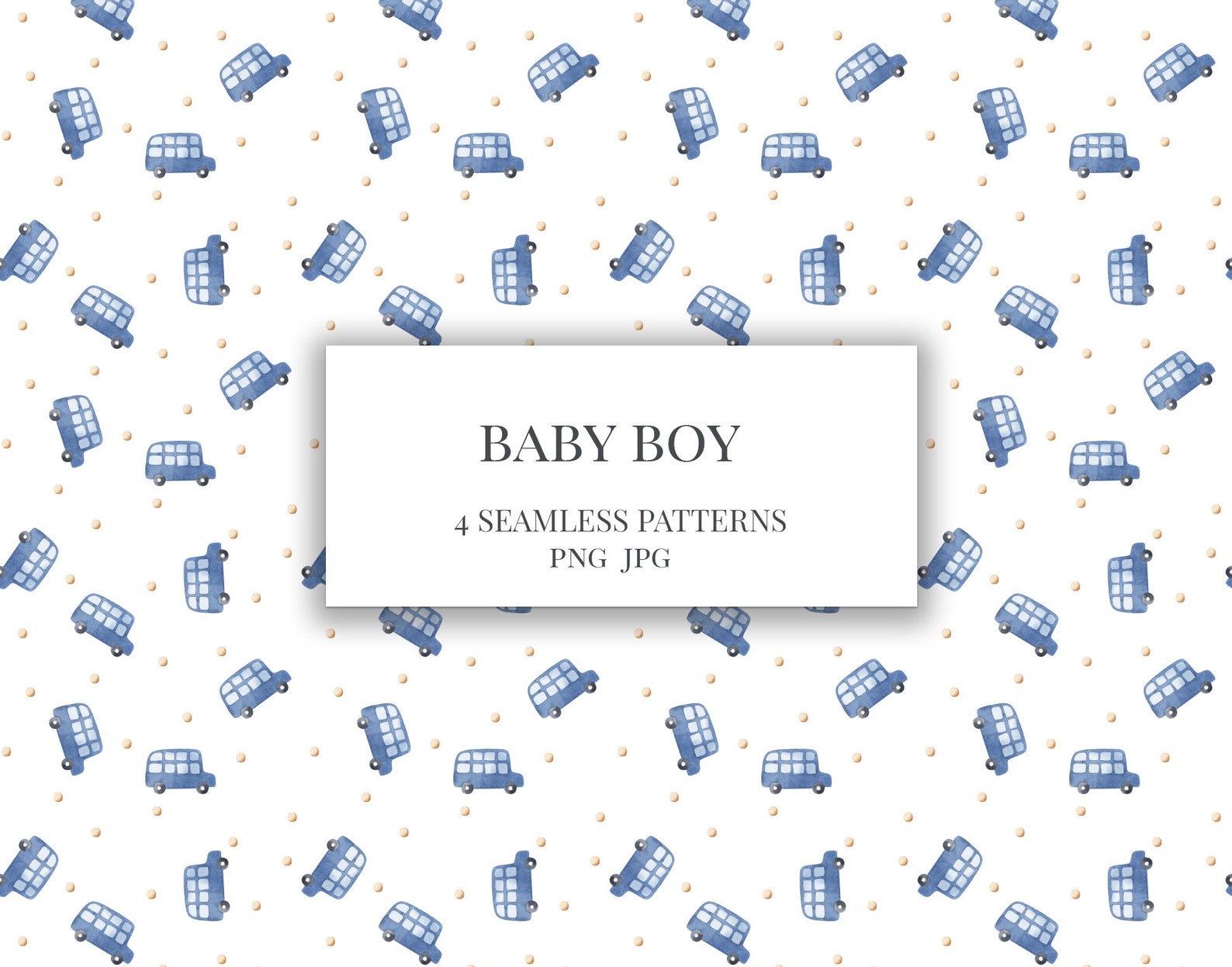 Baby Boy Seamless Pattern / Watercolor Car Dinosaurs Leaves Rainbow ...