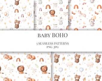 Boho baby Seamless Pattern , Watercolor baby bohemian digital download repeat for fabric Baby girl boy pattern
