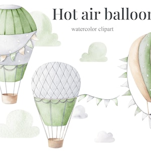 Heißluftballon Aquarell Clipart, Kinder Clipart, Kinderzimmer Dekor, Baby Junge, es ist ein Junge, Kinder Kunst, Kinderzimmer Art