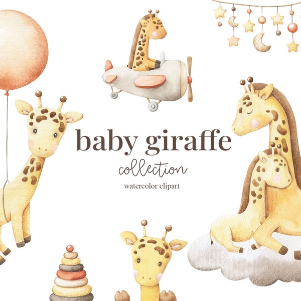 Baby giraffe Watercolor Clipart, animal pilot, driver, Kids Clipart, Nursery Decor, Baby boy, Its a boy, Kids Art, Nursery Art, baby shower