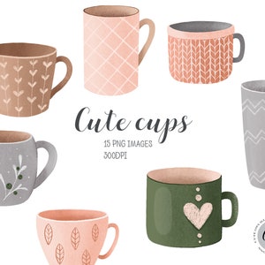 Aquarell Tassen Clipart, Tasse Clipart, Tasse Tee, Tasse Kaffee, instant download, png Dateien, digital, niedliche Teetasse