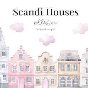 Watercolor House Clipart - Home Clipart - Cottage clipart - house clipart - Watercolor Clipart - Home Sweet Home - Scandi Houses Clipart
