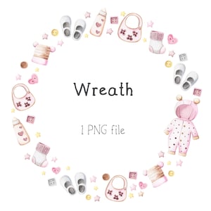 Baby Mädchen Neugeborenen Kranz Aquarell. Baby Shower Clipart Einladung. Kinderzimmer Clip Art. Rahmen Clipart. Scrapbooking, druckbare PNG