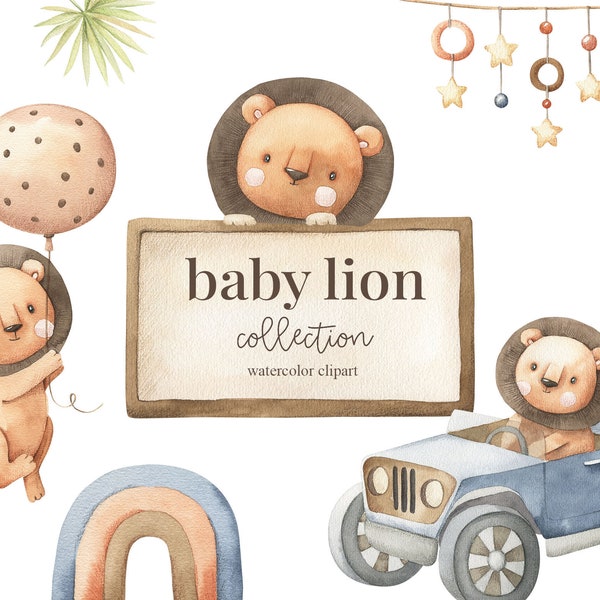 Baby lion Watercolor Clipart, animal pilot, driver, Kids Clipart, Nursery Decor, Baby boy, Its a boy, Kids Art, Nursery Art, baby shower