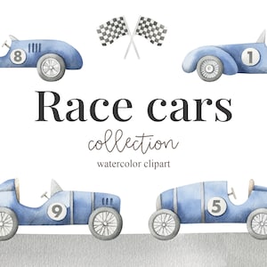Clipart de acuarela de coches de carreras, coche de carreras azul, clipart para niños, decoración de guardería, bebé niño, es un niño, arte infantil, arte de guardería