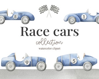 Raceauto's aquarel clipart, blauwe raceauto, kinder clipart, kinderkamer decor, babyjongen, het is een jongen, kinderkunst, kinderkamer kunst