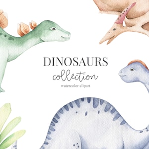 Watercolor Dinosaur Clipart. Baby boy animal clip art Watercolor Clipart Baby shower birthday invitation nursery art desing Digital Download