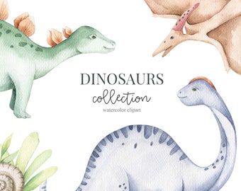 Watercolor Dinosaur Clipart. Baby boy animal clip art Watercolor Clipart Baby shower birthday invitation nursery art desing Digital Download