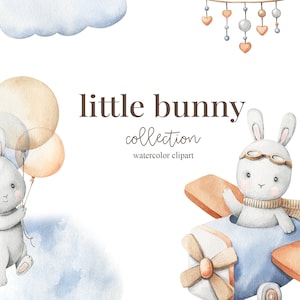 Kleiner Hase Aquarell Clipart, Tierpilot, Fahrer, Kinder Clipart, Kinderzimmer Dekor, Baby Junge, Kinderkunst, Kinderzimmer Kunst, Babyparty, Babymädchen