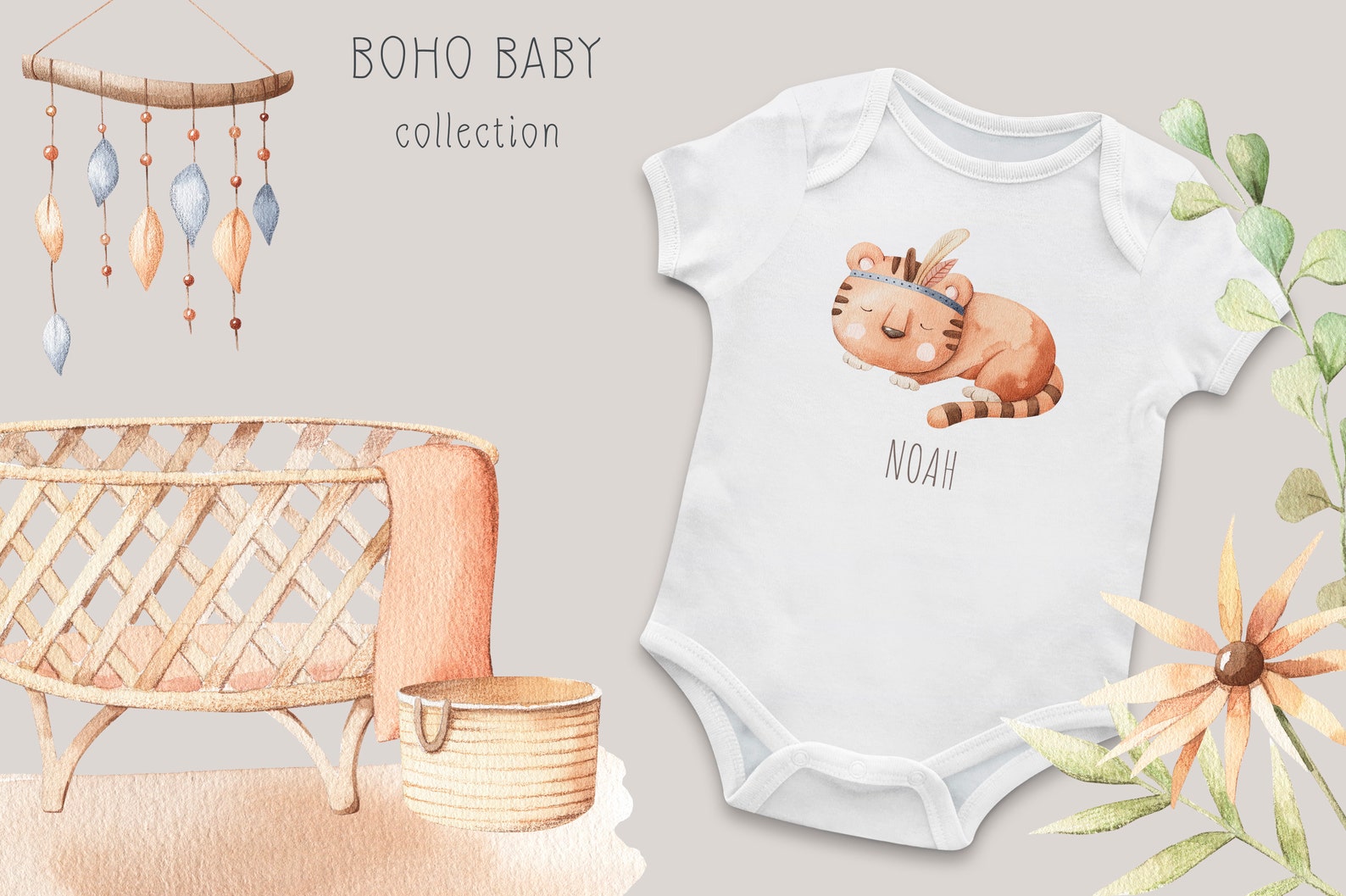 Watercolor Boho Baby Nursery Clipart. Baby Gender Neutral Clip Art Baby ...