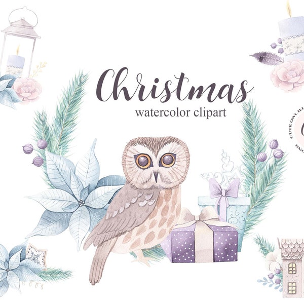 Watercolor christmas clipart - Winter Holidays - Watercolor Clipart - Digital Download