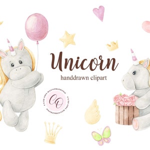 Einhörnchen Clipart - Sofort Download - Kleine Einhörne Aquarell Download - Sterne - Wolken - Baby shower - Geburtstag - PNG Dateien - DIY