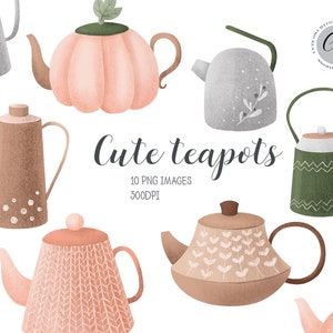 Watercolor teapots clipart,  teapot clipart, kettle, coffee pot, instant download, png files, digital, cute teapot, pot