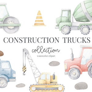 Aquarel Bouw Trucks, Bouw auto's, Jongens clipart, Kinderkamer decor, Jongens kamer decor, Baby jongen, Het is een jongen, Kids Art, Nursery art
