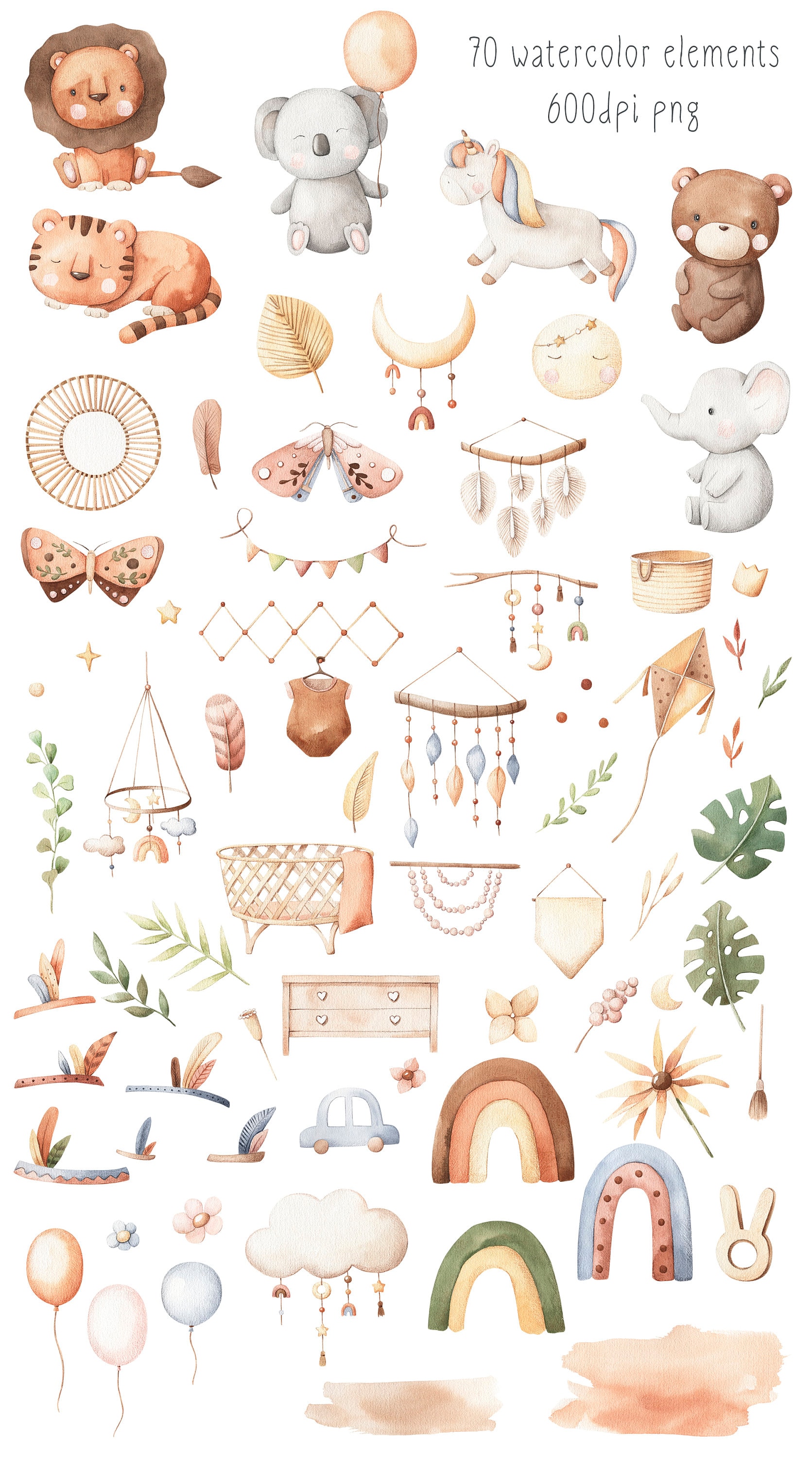 Watercolor Boho Baby Nursery Clipart. Baby Gender Neutral Clip Art Baby ...