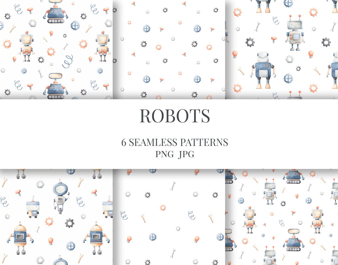 Baby Boy Seamless Pattern / Watercolor Robots Pattern Digital Download ...