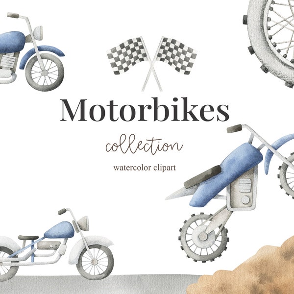 Watercolor motorbikes, bikes, Dirt Bike, blue bike, Boys clipart, Nursery decor, Boys room decor, Baby boy, Its a boy, Kids Art, Nursery art