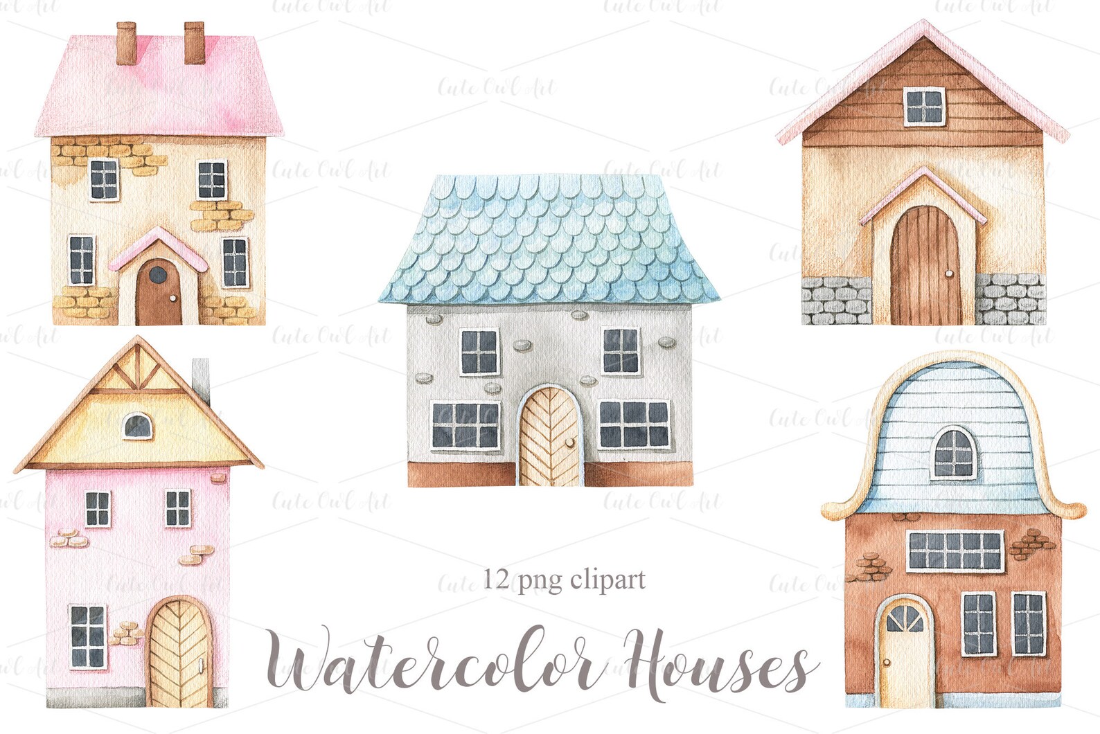 Watercolor House Clipart Home Clipart Cottage Clipart Etsy