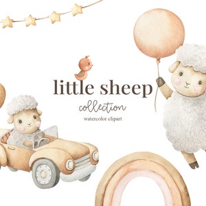 Petit mouton aquarelle Clipart, pilote animal, pilote, Kids Clipart, Nursery Decor, bébé fille, c’est un garçon, Kids Art, Nursery Art, shower de bébé