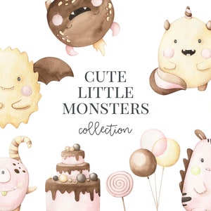 Monsters Aquarell Clipart. Niedliche Monster Kinderzimmer Kunst, Wanddekor. Mädchen Geburtstag, Creepy Creatures, Kindergeburtstag Clipart Instant Download