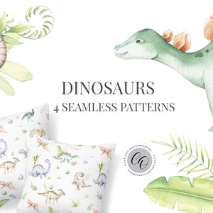 dinosaurussen naadloze patronen Handgemaakte Aquarel kunst digitale achtergronden Set voor het downloaden van digitaal drukpapier dino kinderkamer jongens