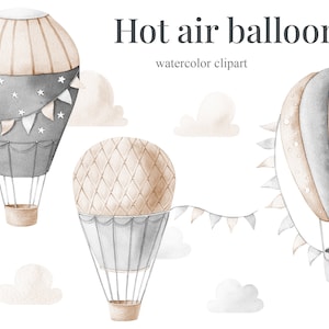 Hete lucht ballon aquarel clipart, Kids clipart, decor van de kwekerij, babyjongen, het is een jongen, Kids Art, kinderkamer kunst