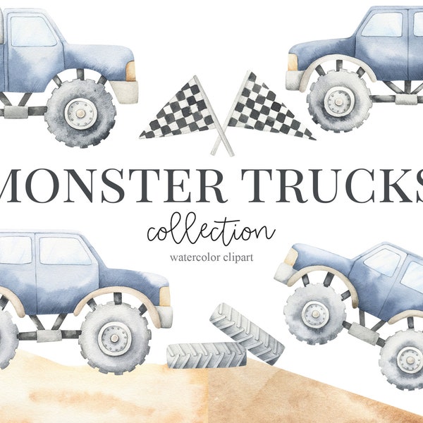 Watercolor Monster Trucks, off-road cars, Boys clipart, Nursery decor, Boys room decor, Baby boy, Its a boy, Kids Art, Nursery art