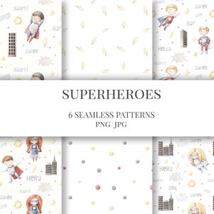 Superhero Seamless Pattern , Watercolor baby girl boy digital download repeat for fabric Baby girl boy pattern
