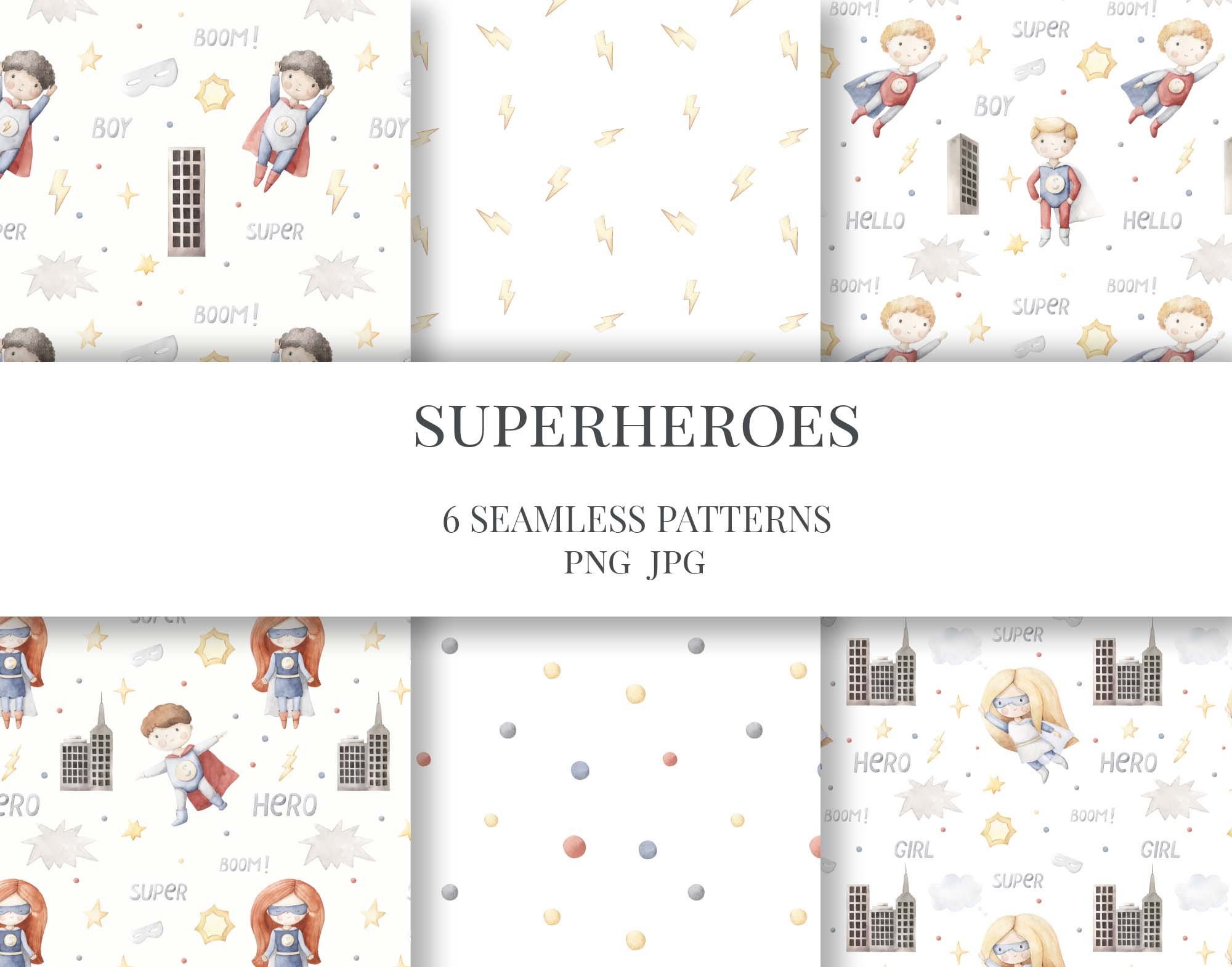 Superhero Seamless Pattern , Watercolor baby girl boy digital download repeat for fabric Baby girl boy pattern